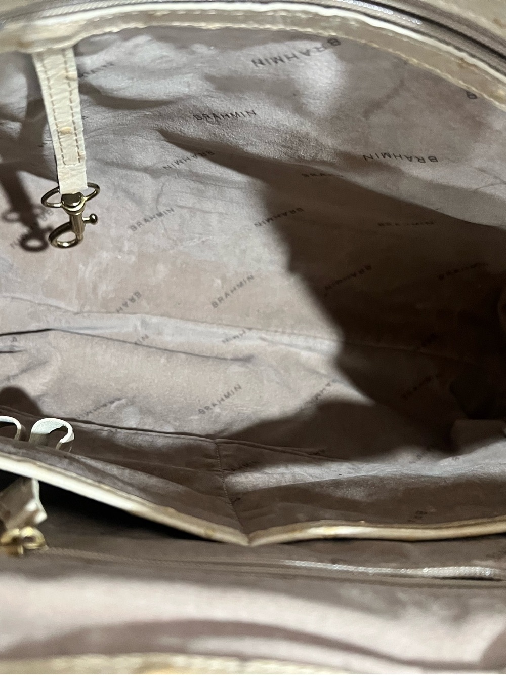Brahmin Cream Ostrich-Textured Tote with Matching Croc Wallet - Picture 12 of 12